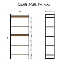 Conjunto Home Office com Mesa Escrivaninha para Escritório 120cm e Estante Multiuso 80cm - Preto com - 5