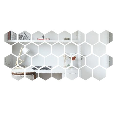 Kit 30 Un. Espelho Flexível Decorativo 17x19,6cm Hexágono