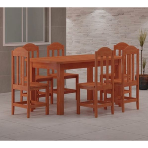Mesa Com 6 Cadeiras de Madeira Maciça 160x88 Safira Mel