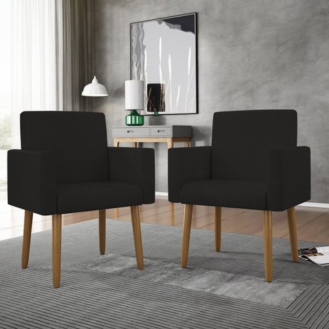 Kit 2 Poltronas Decorativas Nina Slim Preto para Escritório