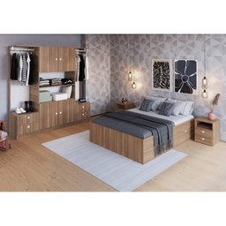 Quarto Casal com Cama Guarda Roupas e Mesas de Cabeceira 160 Tókio Art In Móveis - 5