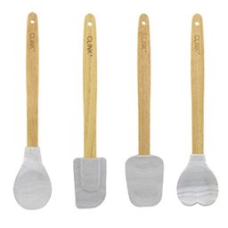 Conjunto 4 Utensílios De Cozinha Silicone Mármore Cabo Madeira - 1
