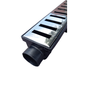 Ralo Linear 6x50 modelo Grelha Inox Polida Desenho Reto Coletor Preto- Ficone Reis