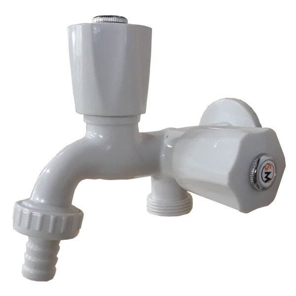 Torneira Para Tanque e Máquina Lavar Louça ou Roupa De Parede Com Duas Saídas Branca 4031 C50 - 1