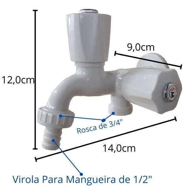 Torneira Para Tanque e Máquina Lavar Louça ou Roupa De Parede Com Duas Saídas Branca 4031 C50 - 5