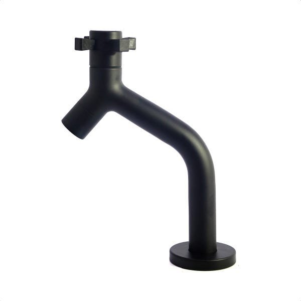 Torneira Mesa Bica Baixa Aço Inox 304 Preto Black Água Fria Lavabo Lavatório Linha Stone - 1