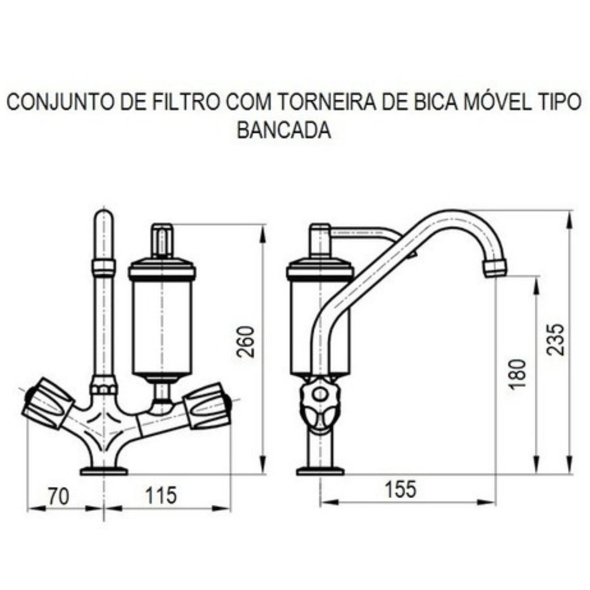 2141 C80 Torneira Gourmet com Filtro Bica Móvel e Tubo Flexível Preto com Arejador Acoplado para Pia - 3