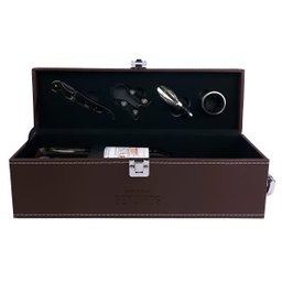 Maleta Porta Vinho Couro Pu Executiva com 4 Acessórios Marrom - 4