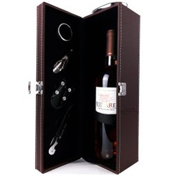 Maleta Porta Vinho Couro Pu Executiva com 4 Acessórios Marrom - 1