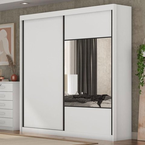 Guarda Roupa Casal Ambiente Sienna 2 Portas 4 Gavetas Neve com Espelho – Novo Horizonte