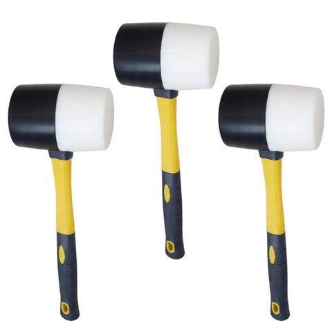 Martelo Borracha Obra Kit 3 Uni Mercenaria Assentar Ladrilho Taco Piso Ergonomico Ceramica Chao Move