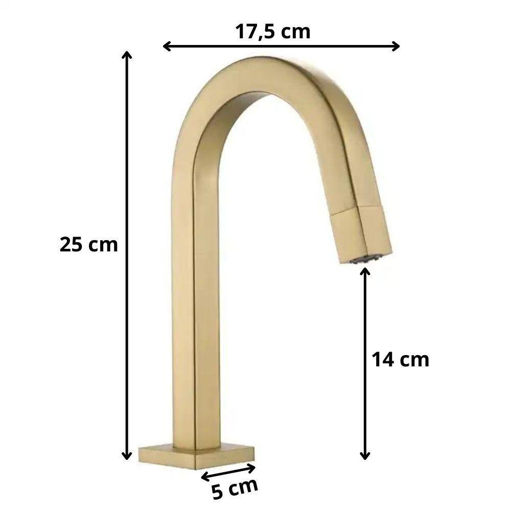 Torneira Banheiro Lavatório Quadrada Pratica Metal Dourada - 3