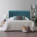 Ver imagem 2 de Kit Cabeceira + Calçadeira Baú Capitonê Livia 195cm King Size para Cama Box Suede Azul Turquesa - Ga