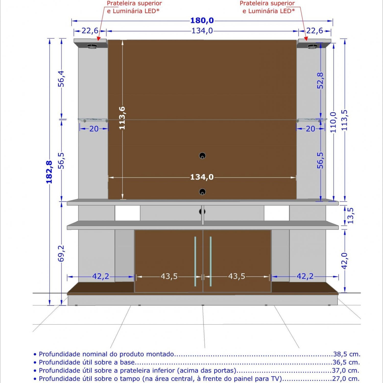 Estante Home York com LED e Prateleiras de Vidro Tradicional Moderno Móveis Bechara - 4