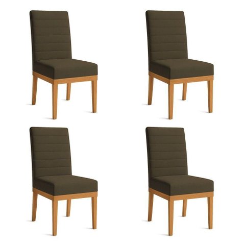 Kit 4 Cadeiras de Jantar Solana Linho Base de Madeira - Pallazio Cor Marrom Café