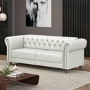 Ver imagem 1 de Sofá Living Sala de Estar Stanford Chesterfield 2 Lugares 180cm Pés de Madeira Couro Branco Manchado