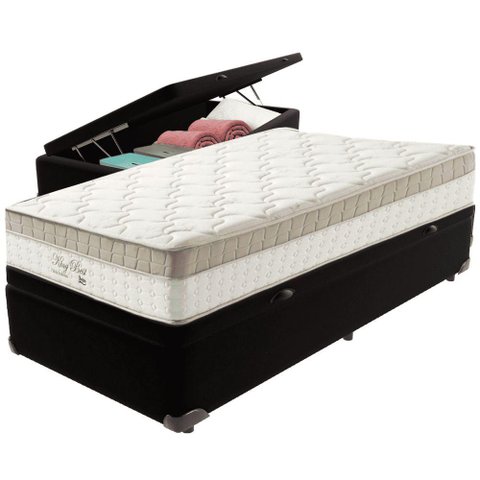 Cama Box Baú Preto e Colchão King Best Molas Ensacadas Solteiro 88x188x33 Anjos
