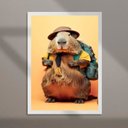 Ver imagem 2 de Quadro Decorativo Capivara Aventureira 24x18cm - com Vidro:moldura Branca