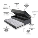 Ver imagem 5 de Bicama Box Baú Viúva 120x203 Linho Cinza com Colchão Adapto Molas Ensacadas Ecoflex