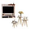 Conjunto Painel para TV 32 Polegadas + Mesas Decorativas - Delta - Off White/Freijó - Mania de Móvei - 1