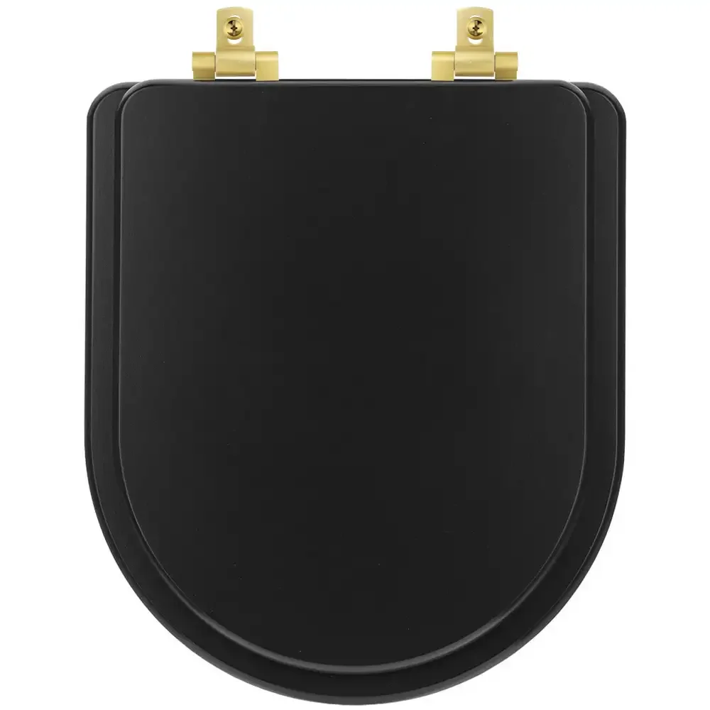 Assento Sanitário MDF Soft Close Carrara Preto Fosco para Vaso Deca com Ferragem Dourada - 1