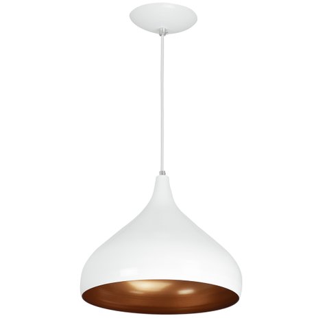Lustre Pendente Aladim Branco com Cobre 24cm