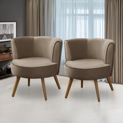 Kit 2 Poltronas para Sala Decorativa Bela Suede Cappuccino Rover & Beato
