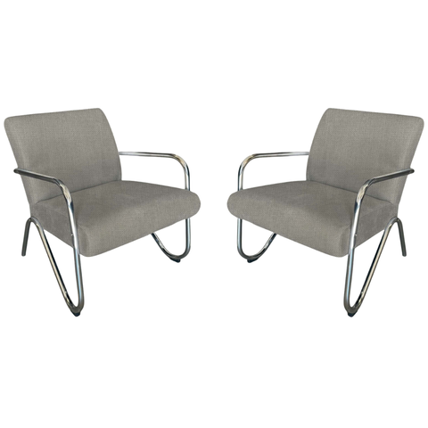 Kit 2 Poltronas Decorativa Bela Linho Bege Braço Cromado Mz Decor