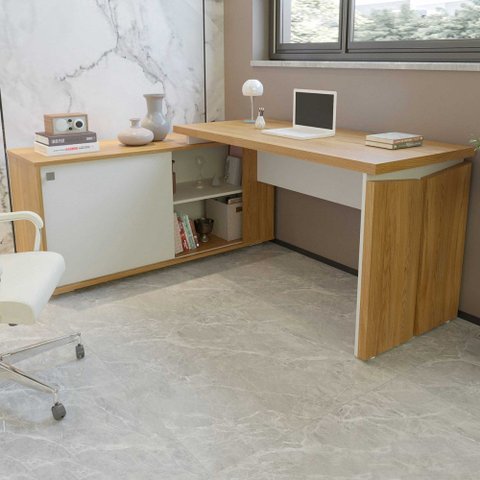 Mesa Escrivaninha Smart 1 Porta 2 Prateleiras Olmo/branco - Artany