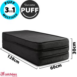 Puff Multiuso 3 Em 1 Casal Espuma Preto - Bf Colchões - 2
