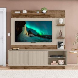 Estante para Sala TV 65 Polegadas Clap Jatoba Off White Caemmun - 1