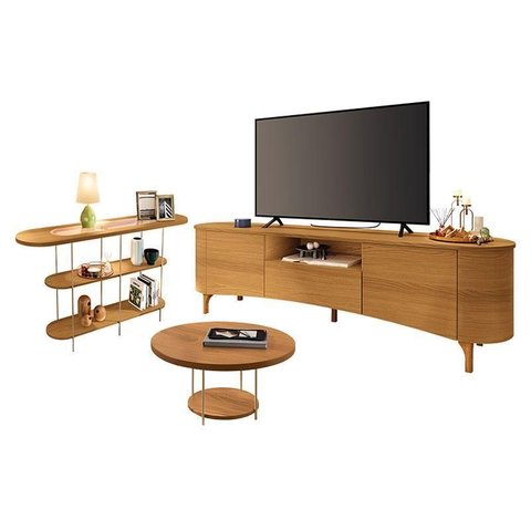 Rack Bancada Elara Cinamomo com Mesa de Centro Sky e Aparador Infinity Cinamomo - Hb Móveis