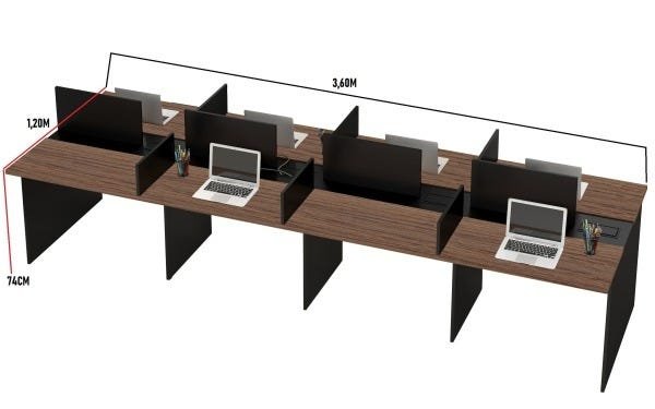 Mesa Escritório Plataforma 8 Lugares 3,60x1,20 - 3