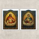 Ver imagem 1 de Kit 2 Quadros Sacros Coração De Jesus E Maria 24x18cm:Madeira preta