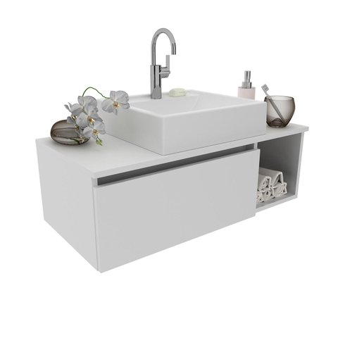 Gabinete Banheiro com Cuba Inclusa com Porta e Nicho 80 cm Cor: Branco