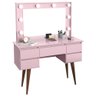 Penteadeira com Espelho 5 Gavetas Pés Palito Camarim Strass Rosa - Patrimar - 1