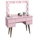Ver imagem 1 de Penteadeira com Espelho 5 Gavetas Pés Palito Camarim Strass Rosa - Patrimar