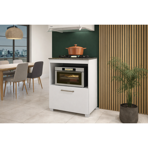 Balcão Cooktop 4 Bocas Turim 1 Porta Nicho Funcional Compacto:branco
