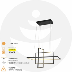Luminária Pendente 80cm 112w 3000k Modermo 8960lm Ip20 Bivolt Preto Lumier - 6