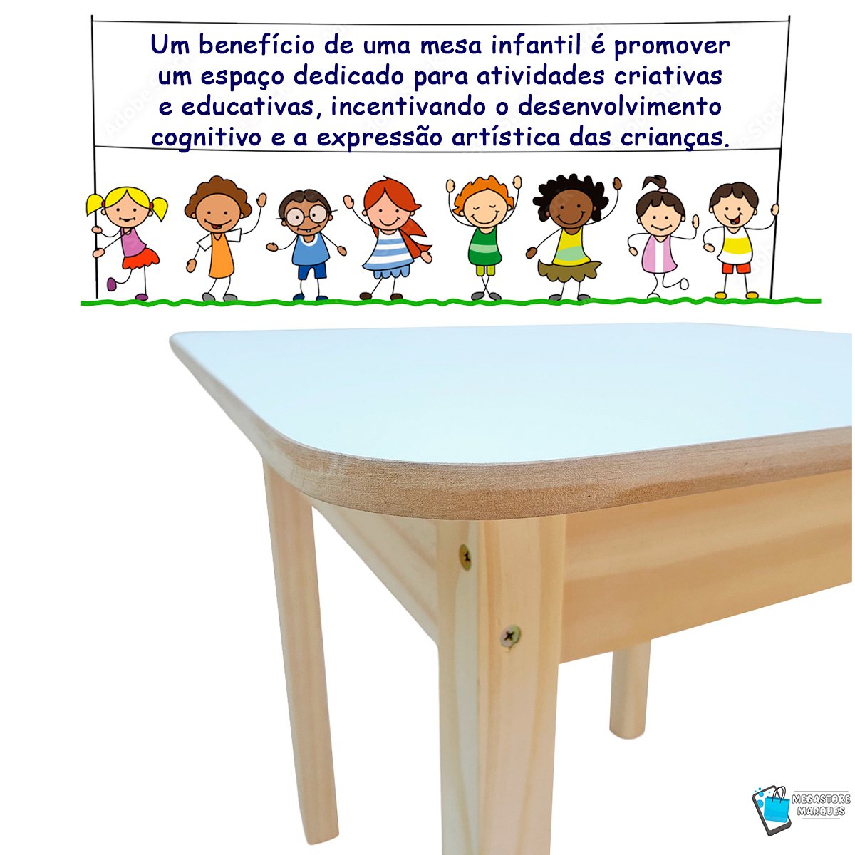 Conjunto Mesa Baú e Cadeira Infantil de Madeira Maciça Resistente - 7