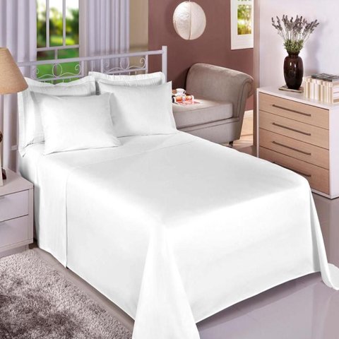 Jogo Cama Queen Size Algodão 130 Fios Liso Conforto Macio
