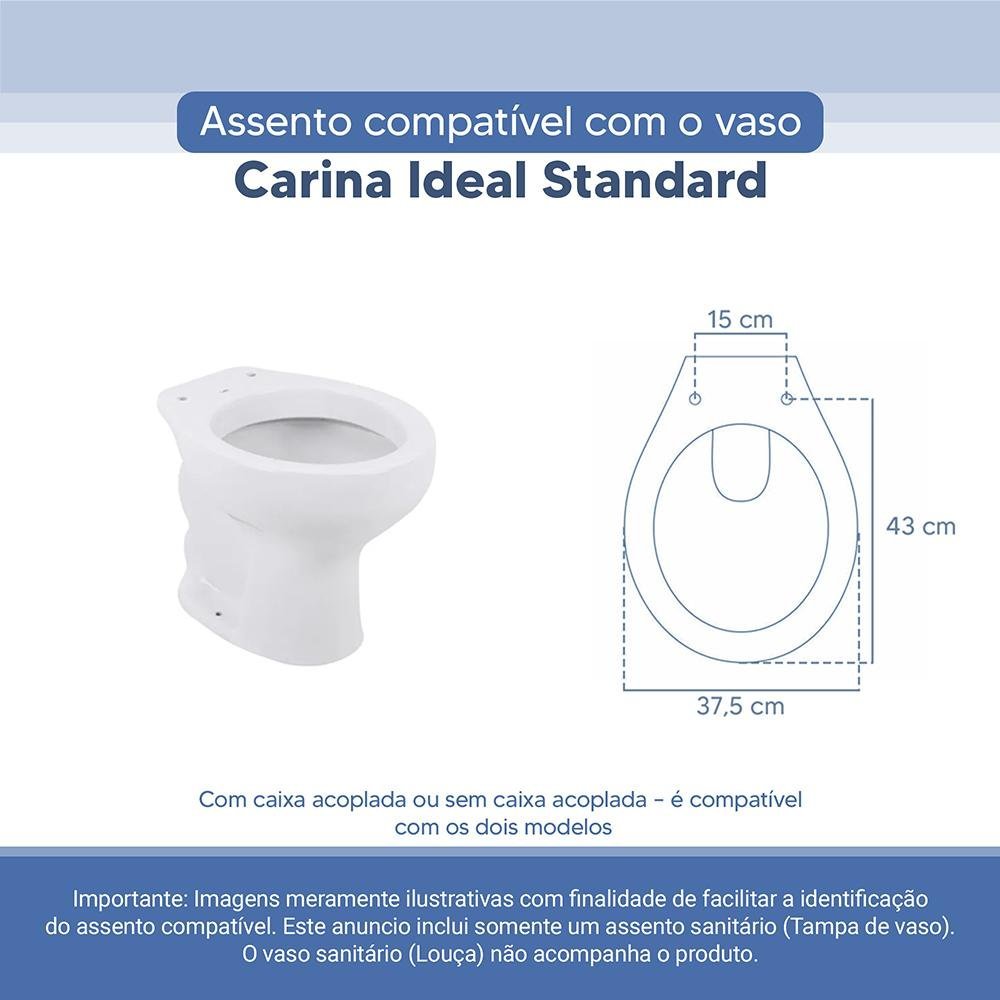 Assento Sanitário Tampa de Vaso Branco Resina Poliester Carina para Bacia Ideal Standard - 3