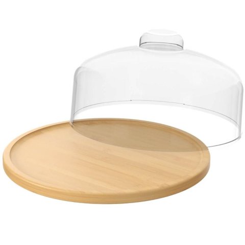 Kit 6 Boleiras de Bambu com Tampa Redonda 26,5cm Porta Bolos Tortas Doces Frios Coza