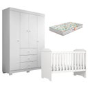 Ver imagem 1 de Berço Americano Mini Cama Mel e Guarda Roupa Duda 4 Portas Branco Brilho com Colchão Gazin – Phoenix