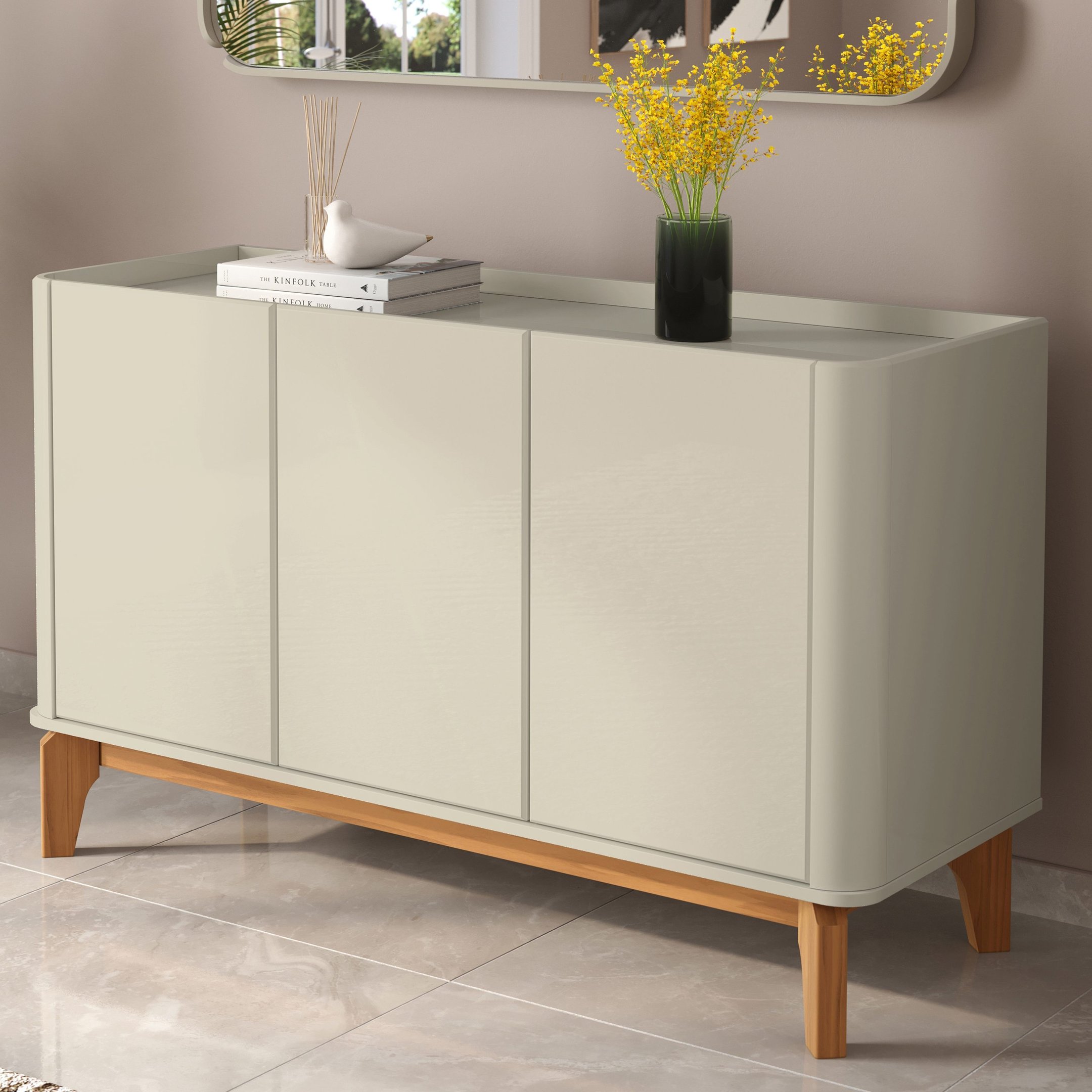 Buffet Aparador Flip 1.20 3 Portas Sala - 3 Cores:offwhite