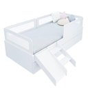 Ver imagem 3 de Bicama Solteiro Mdf Branco com Escadinha/escorrega 03 Grades e Cabeceira Telinha Anatômica