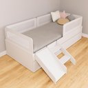 Ver imagem 2 de Bicama Solteiro Mdf Branco com Escadinha/escorrega 03 Grades e Cabeceira Telinha Anatômica