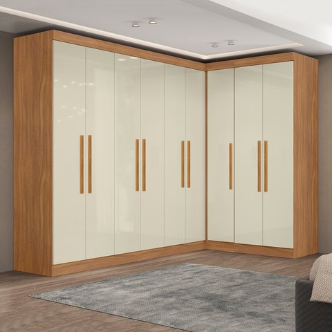 Guarda-Roupa Modulado de Canto com Puxadores MDF Paris Off White/Cinamomo