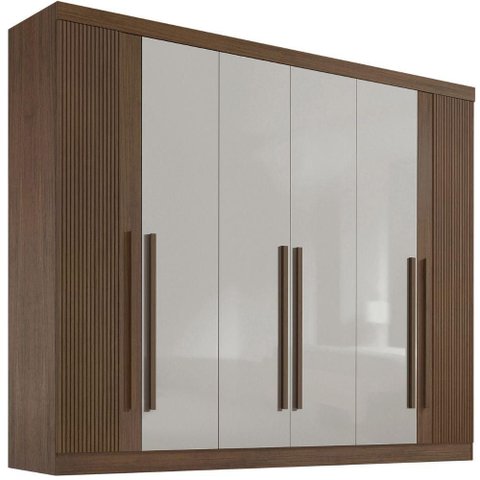 Guarda Roupa da Vinci Plus Ripado Castanho Off White 6 Portas 6 Gavetas D’doro