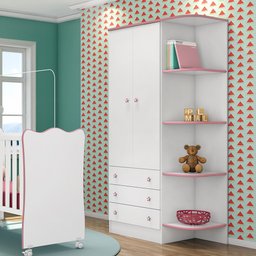 Guarda Roupa Doce Sonho Rosa com Cantoneira Qmovi - 3